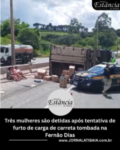 Três mulheres são detidas após tentativa de furto de carga de carreta tombada na Fernão Dias