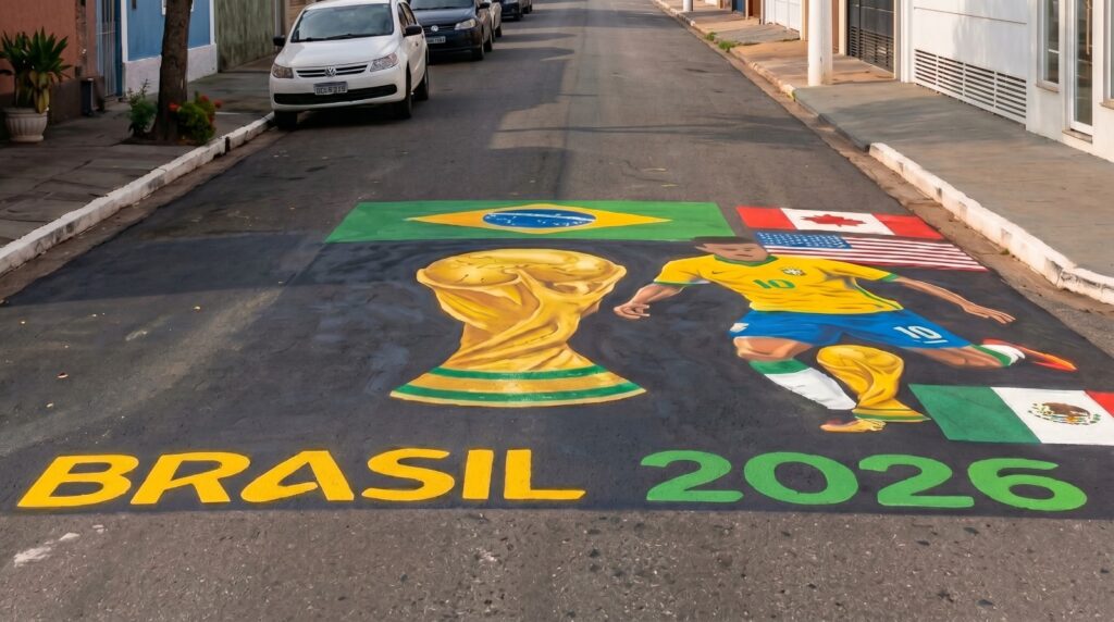 pinturas e decorações de ruas durante a Copa do Mundo